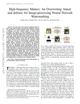 High-frequency Matters: An Overwriting Attack and defense for
  Image-processing Neural Network Watermarking