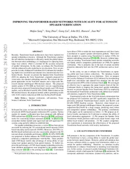 Improving Transformer-based Networks With Locality For Automatic Speaker
  Verification