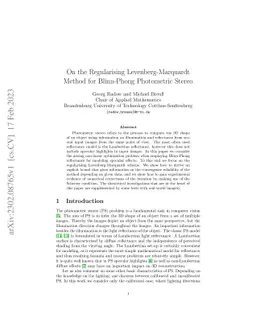 On the Regularising Levenberg-Marquardt Method for Blinn-Phong
  Photometric Stereo