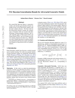 PAC-Bayesian Generalization Bounds for Adversarial Generative Models
