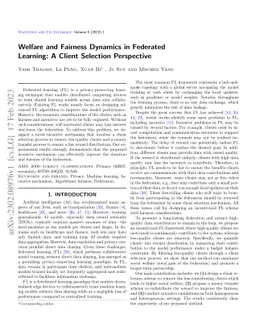 Welfare and Fairness Dynamics in Federated Learning: A Client Selection
  Perspective