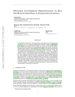 Privately Customizing Prefinetuning to Better Match User Data in
  Federated Learning