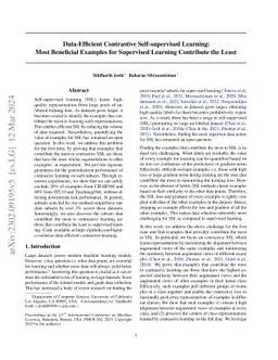 Data-Efficient Contrastive Self-supervised Learning: Most Beneficial
  Examples for Supervised Learning Contribute the Least
