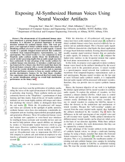 Exposing AI-Synthesized Human Voices Using Neural Vocoder Artifacts