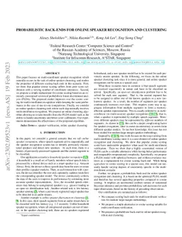 Probabilistic Back-ends for Online Speaker Recognition and Clustering