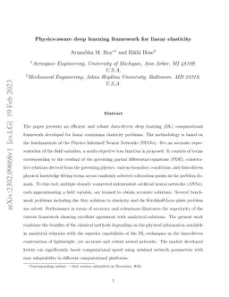 Physics-aware deep learning framework for linear elasticity