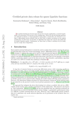 Certified private data release for sparse Lipschitz functions