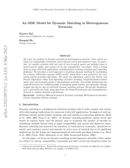 An ODE Model for Dynamic Matching in Heterogeneous Networks