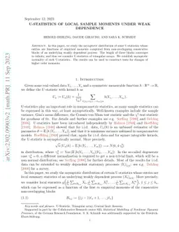 U-statistics of local sample moments under weak dependence