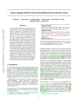 Large Language Models Can Be Easily Distracted by Irrelevant Context