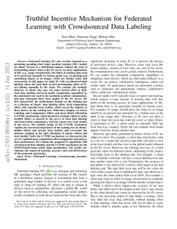 Truthful Incentive Mechanism for Federated Learning with Crowdsourced
  Data Labeling