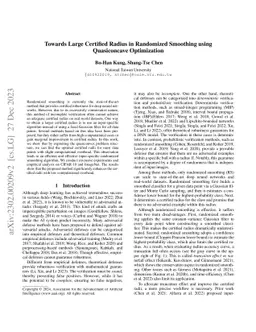 Towards Large Certified Radius in Randomized Smoothing using
  Quasiconcave Optimization