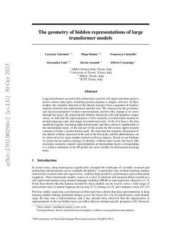 The geometry of hidden representations of large transformer models