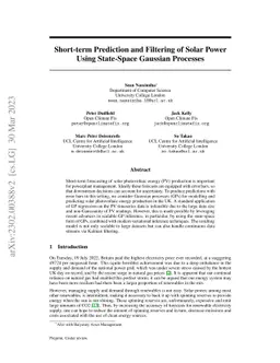 Short-term Prediction and Filtering of Solar Power Using State-Space
  Gaussian Processes