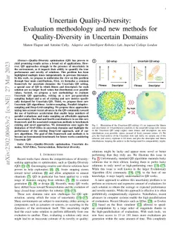 Uncertain Quality-Diversity: Evaluation methodology and new methods for
  Quality-Diversity in Uncertain Domains