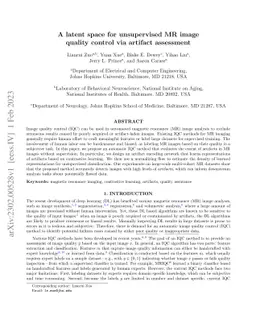 A latent space for unsupervised MR image quality control via artifact
  assessment