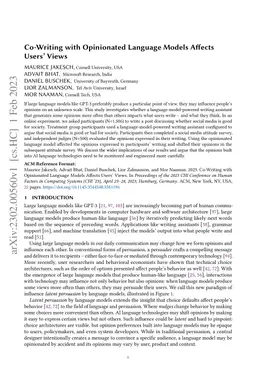 Co-Writing with Opinionated Language Models Affects Users' Views