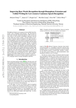 Improving Rare Words Recognition through Homophone Extension and Unified
  Writing for Low-resource Cantonese Speech Recognition