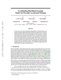 Coordinating Distributed Example Orders for Provably Accelerated
  Training