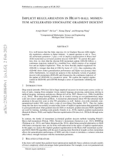 Implicit regularization in Heavy-ball momentum accelerated stochastic
  gradient descent