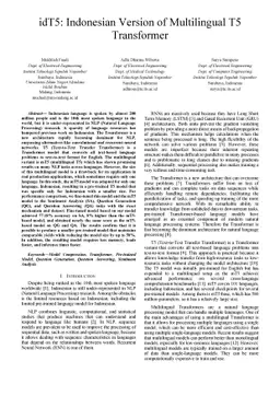 idT5: Indonesian Version of Multilingual T5 Transformer