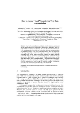 How to choose "Good" Samples for Text Data Augmentation