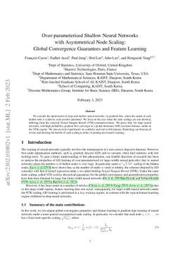 Over-parameterised Shallow Neural Networks with Asymmetrical Node Scaling: Global Convergence Guarantees and Feature Learning