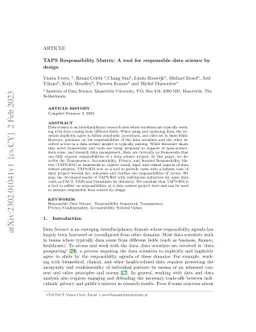 TAPS Responsibility Matrix: A tool for responsible data science by
  design