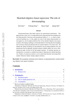 Sketched Ridgeless Linear Regression: The Role of Downsampling