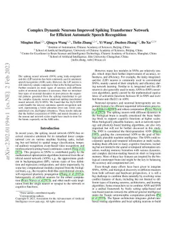 Complex Dynamic Neurons Improved Spiking Transformer Network for
  Efficient Automatic Speech Recognition
