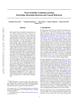 Neuro-Symbolic Continual Learning: Knowledge, Reasoning Shortcuts and
  Concept Rehearsal