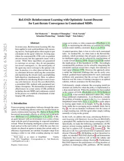 ReLOAD: Reinforcement Learning with Optimistic Ascent-Descent for
  Last-Iterate Convergence in Constrained MDPs