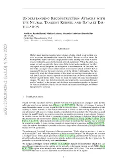 Understanding Reconstruction Attacks with the Neural Tangent Kernel and
  Dataset Distillation