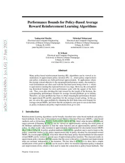 Performance Bounds for Policy-Based Average Reward Reinforcement
  Learning Algorithms