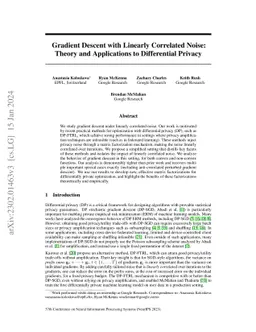 Gradient Descent with Linearly Correlated Noise: Theory and Applications
  to Differential Privacy