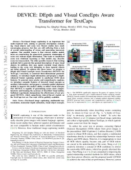 DEVICE: Depth and Visual Concepts Aware Transformer for OCR-based Image Captioning