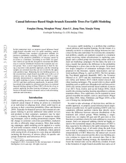 Causal Inference Based Single-branch Ensemble Trees For Uplift Modeling