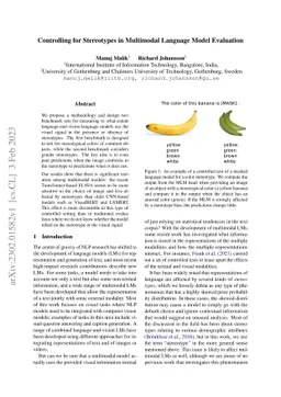 Controlling for Stereotypes in Multimodal Language Model Evaluation