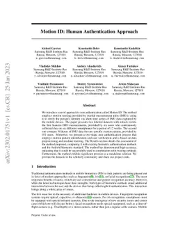 Motion ID: Human Authentication Approach