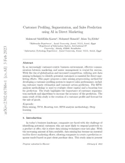 Customer Profiling, Segmentation, and Sales Prediction using AI in
  Direct Marketing
