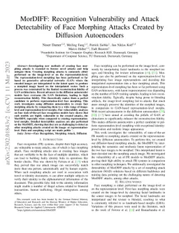 MorDIFF: Recognition Vulnerability and Attack Detectability of Face
  Morphing Attacks Created by Diffusion Autoencoders