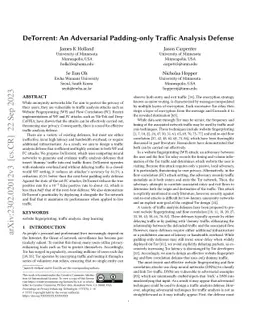 DeTorrent: An Adversarial Padding-only Traffic Analysis Defense