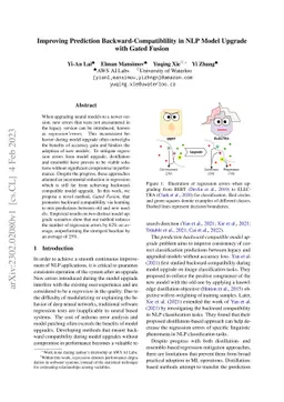 Improving Prediction Backward-Compatiblility in NLP Model Upgrade with
  Gated Fusion