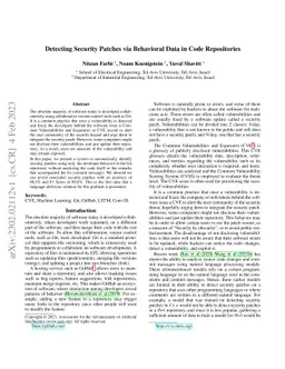 Detecting Security Patches via Behavioral Data in Code Repositories
