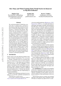 How Many and Which Training Points Would Need to be Removed to Flip this
  Prediction?