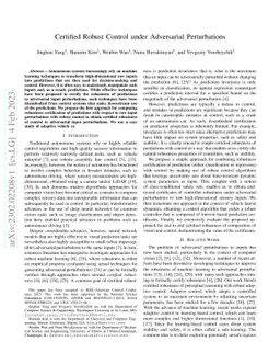 Certified Robust Control under Adversarial Perturbations