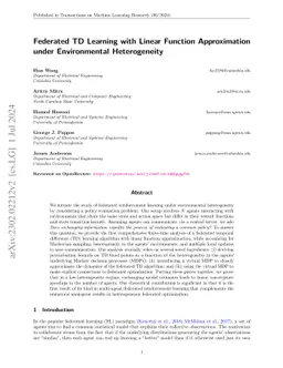 Federated Temporal Difference Learning with Linear Function
  Approximation under Environmental Heterogeneity