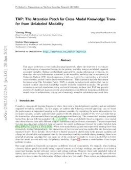 TAP: The Attention Patch for Cross-Modal Knowledge Transfer from
  Unlabeled Modality