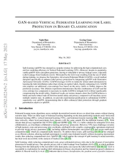 GAN-based Vertical Federated Learning for Label Protection in Binary
  Classification