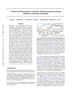 Contrast with Reconstruct: Contrastive 3D Representation Learning Guided
  by Generative Pretraining